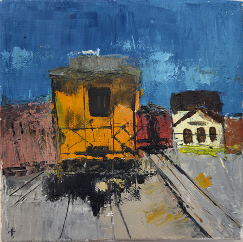oil painting of a caboose in Durango Colorado